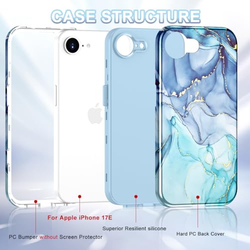 Btscase Compatible with iPhone 17e Case 6.1 Inch 2026,Marble Pattern 3 in 1 Heavy Duty Shockproof Full Body Rugged Hard PC+Soft Silicone Drop Protective Women Girl Phone Cases, Blue Cyan - color: Blue Cyan, size: iPhone 17e
