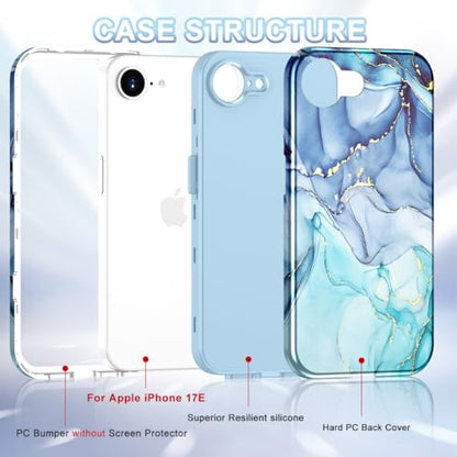 Btscase Compatible with iPhone 17e Case 6.1 Inch 2026,Marble Pattern 3 in 1 Heavy Duty Shockproof Full Body Rugged Hard PC+Soft Silicone Drop Protective Women Girl Phone Cases, Blue Cyan - color: Blue Cyan, size: iPhone 17e