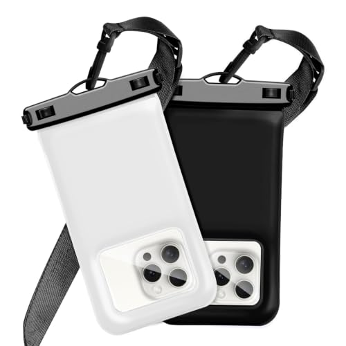 Floatable Waterproof Phone Pouch Case 2 Pax for iPhone 17 16 Pro Max/15/14/13/12, IP68 Travel Cellphone Dry Bag Beach Cruise Ship Essentials Bags with Crossbody Lanyard,Black and White-7″ - color: A3-White and Black
