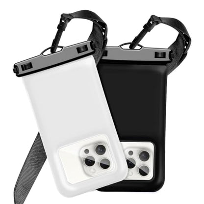 Floatable Waterproof Phone Pouch Case 2 Pax for iPhone 17 16 Pro Max/15/14/13/12, IP68 Travel Cellphone Dry Bag Beach Cruise Ship Essentials Bags with Crossbody Lanyard,Black and White-7″ - color: A3-White and Black