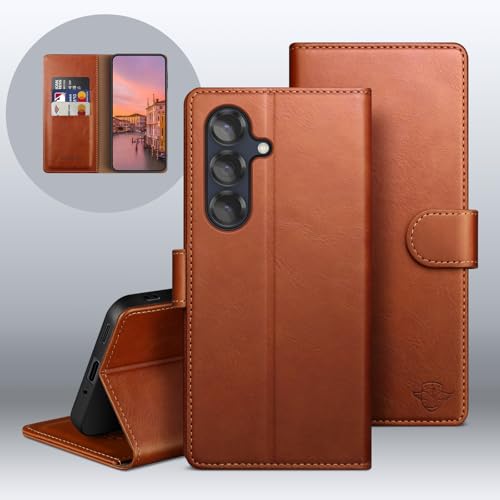 Wallet Case for Samsung Galaxy S25 5G, Light Brown | RFID-Blocking Card Holder, Kickstand, Magnetic Closure, PU Leather Folio Flip Cover, Protective Women Men Cases - color: Light Brown, size: Samsung Galaxy S25