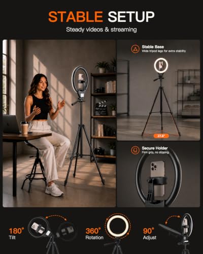 SENSYNE Ring Light with Stand, 50" Phone Tripod with Wireless Remote - size: 10-inch Ring Light