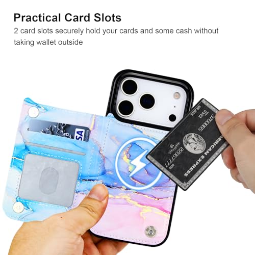 HAOPINSH Wallet Case for iPhone 17 Pro, Compatible with MagSafe Wireless Charging, Pink Blue Marble Pattern Back Flip Folio PU Leather Kickstand Card Slots Case Double Magnetic Clasp Cover 6.3" - color: Pink Blue Marble for MagSafe