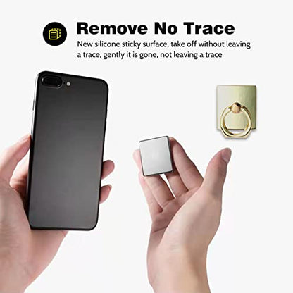 [2 Pack] Square Sparkling Cell Phone Ring Holder Stand,360 Degree Rotation and 180 DegreeAdjustable Finger Ring Kickstand with Polished Metal Phone Grip (Gold)