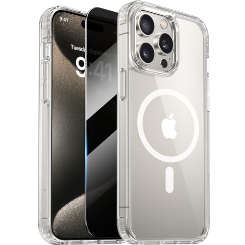 Diaclara Magnetic for iPhone 15 Pro Case, [with Privacy Screen Protector] [Anti Spy] [Military Grade Drop Protection] Heavy Duty Full-Body Shockproof Phone Case, Clear - color: Magnetic Clear, size: iPhone 15 Pro 6.1"