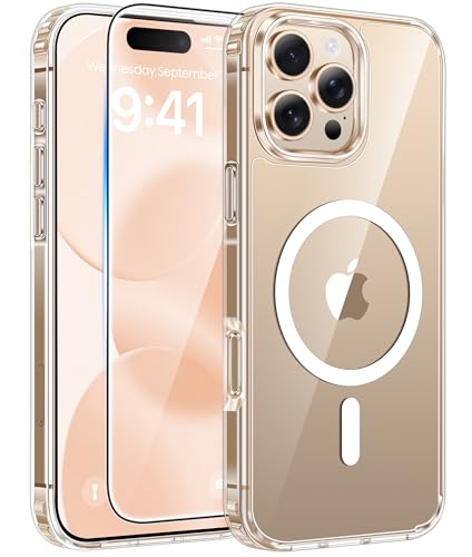 FNTCASE for iPhone 16 Pro Max Case: [Compatible with Magsafe] [Screen Protector] Anti Yellowing Transparent Clear Magnetic Phone Cover - Military Grade Shockproof Drop Proof Protective Cases - Clear - color: Clear, size: Iphone 16 Pro Max (6.9 Inch)