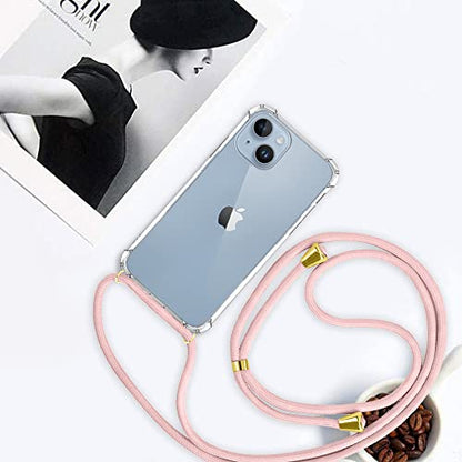 Case for iPhone 14 Shockproof Protective Cover with Adjustable Lanyard Strap Soft Transparent TPU Anti-Scratch Anti-Yellowing Clear Shock Absorption Phone Case 6.1 inch - Rose - size: for iPhone 14