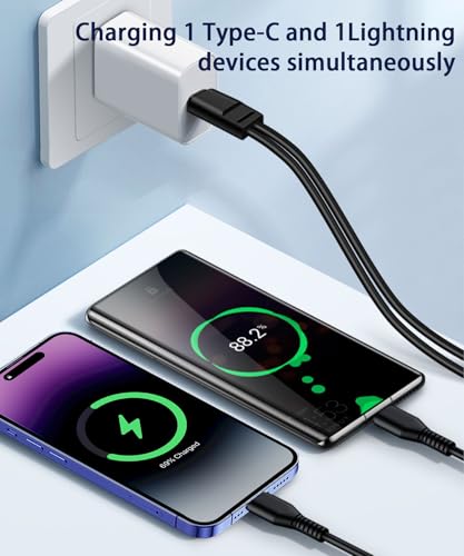 3.3FT 2Pack Multi Type C Splitter Cable,2 in 1 Multi Charging Cable - size: 3.3FT*2, style: Lightning + Type-C