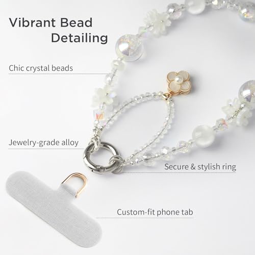 POSADINA Phone Charm for Women, Anti-Theft Phone Wrist Strap, Hands-Free & Detachable Cellphone Lanyard Chain with Tether Tab - color: Milky Gleam
