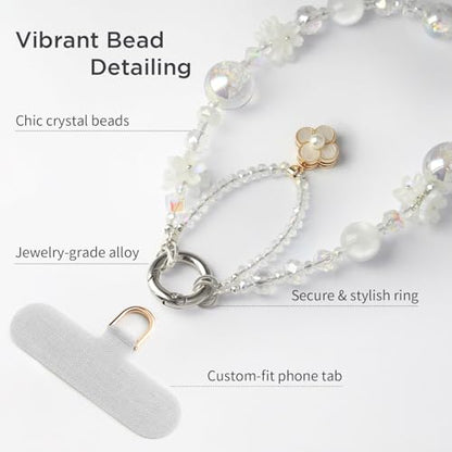 POSADINA Phone Charm for Women, Anti-Theft Phone Wrist Strap, Hands-Free & Detachable Cellphone Lanyard Chain with Tether Tab - color: Milky Gleam