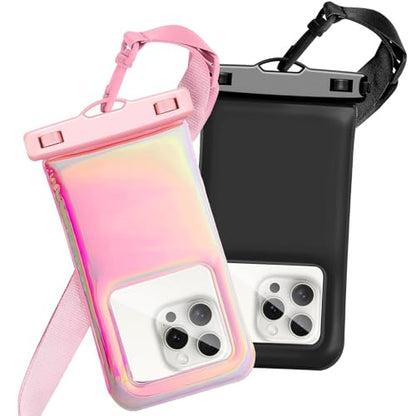 Floatable Waterproof Phone Pouch Case 2 pax for iPhone 17 16 Pro Max/15/14/13/12, IP68 Travel Cellphone Dry Bag Beach Cruise Ship Essentials Bags with Crossbody Lanyard,Pink and Black-7″ - color: A2-Pink and Black