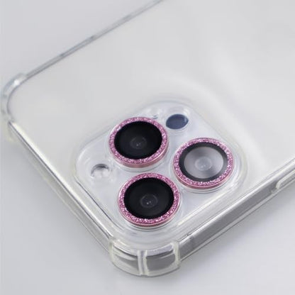 BONVAN for iPhone 15 Pro / 15 Pro Max / 14 Pro / 14 Pro Max Camera Lens Protector Bling Glitter Metal Crystal Tempered Glass Screen Accessories Lens Cover (Pink) - color: Pink