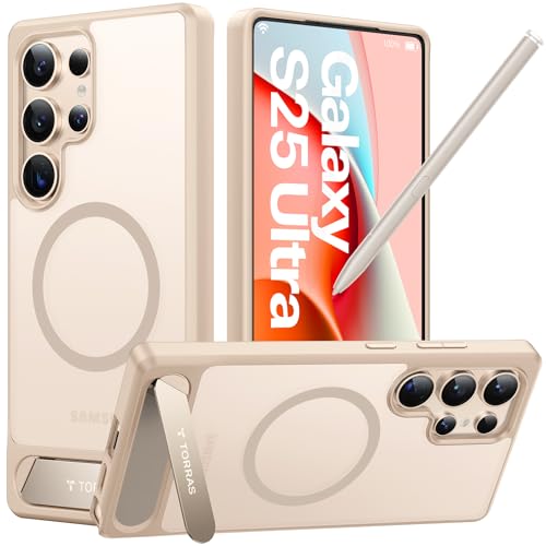 TORRAS Strong Magnetic & Seamless Stand for Samsung Galaxy S25 Ultra Case, Fit for MagSafe, Mil-Grade Drop Protection, Kickstand for Samsung Galaxy S25 Ultra Case, Translucent Back/Gold Edge - color: Soft Gold, size: Galaxy S25 Ultra