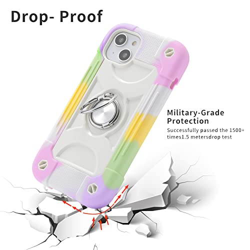 MARKILL Compatible with iPhone 14 Plus Case 6.7 Inch with 360 Degree Rotate Ring Stand, Military Grade Drop Protection Full Body Rugged Heavy Duty Protective Cover for iPhone 14 Plus - color: Rainbow White, size: iPhone 14 Plus 6.7"