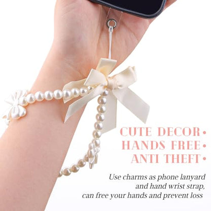 4 PCS Pearl Beaded Cute Phone Charms Y2K Cellphone Lanyard Wrist Strap M - color: Pearl M-4 Pcs