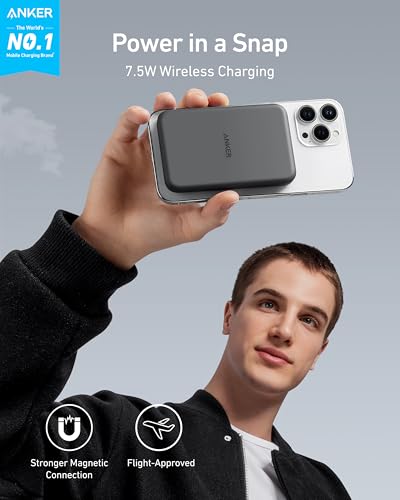 Anker 621 MagGo Power Bank, 5,000mAh Magnetic Portable Charger | Travel Essential Battery Pack with USB-C Cable, Compatible with iPhone 16 / 15 / 14 / 13 / 12 Series - color: Black, size: 4.13 x 2.62 x 0.45 inches