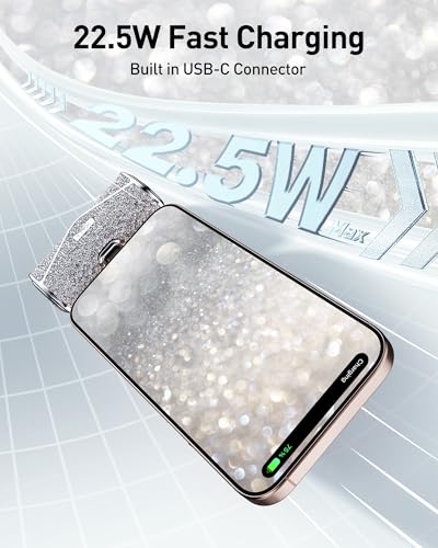 iWALK Upgraded Sparkly Portable Charger 22.5W, 5000mAh Power Bank for iPhone 18 Pro/17/16/15 Series, Mini Battery Pack with Built-in USB-C Connector Compatible with Samsung S25/24, iPad Air, AirPods - color: Silver