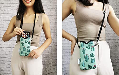 Tainada Neck Phone Pocket Pouch w/Crossbody Strap (Cactus Pattern Green) | For Men/Women; lightweight neoprene pouch; Compatible with iPhone 17/16 Pro Max, 16e, 16/15 Plus; Samsung S26/S25, A57/A56 - color: Cactus Pattern Green
