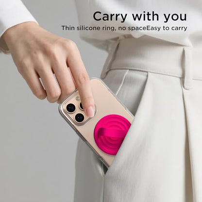 Magnetic Phone Grip for MagSafe, Silicone Ring Grip, Neon Pink - color: Neon Pink