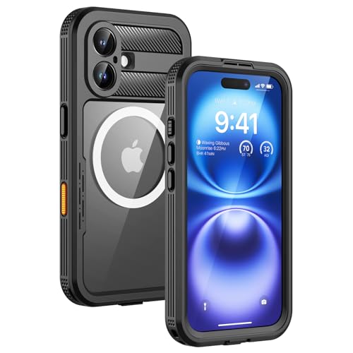 Lanhiem Magnetic for iPhone 16 Case, IP68 Waterproof Dustproof Case, [Compatible with Magsafe] [Built-in Screen Protector] Full Body Heavy Duty Rugged Phone Cover 6.1 inch, Black/Clear - color: Black, size: for iPhone 16