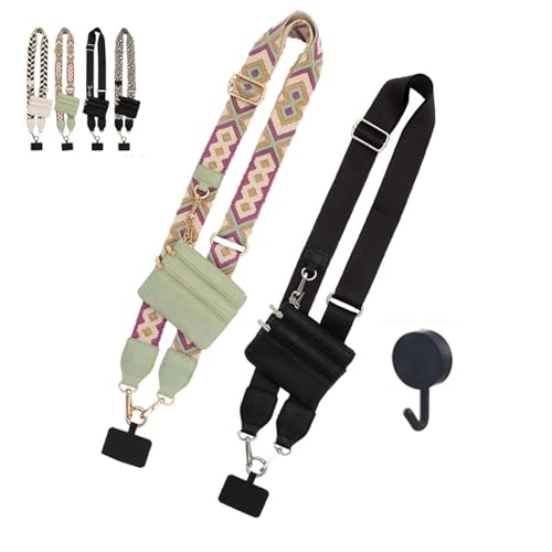 Clip and Go Strap for Phone with Wallet Crossbody,Phone Strap with Zipper Pouch and Adjustable Chain - color: 2pcs Mix Color-b