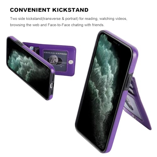 KIHUWEY for iPhone 11 Pro Max Wallet Case Card Holder, Dark Purple | Credit Card Slots, PU Leather, Kickstand, Magnetic Clasp, Flip Heavy Duty Cover for Men and Women - color: Dark Purple
