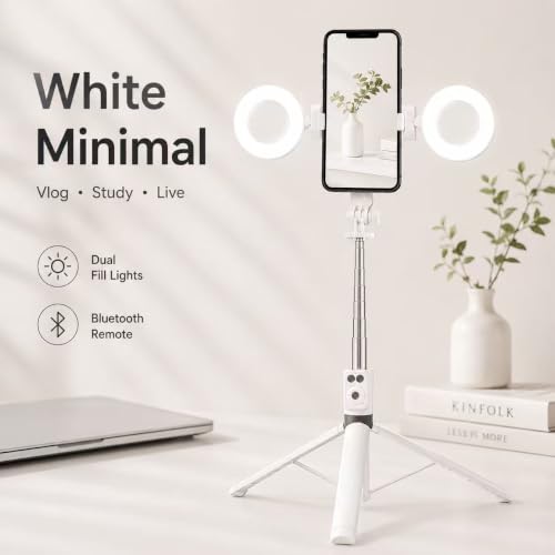 White Phone Tripod with Light, 67 in Selfie Stick for iPhone with Remote - color: White
