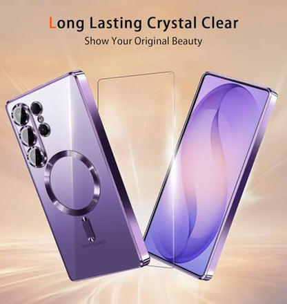 Magnetic for Samsung Galaxy S26 Ultra Case with 2X Screen Protector & Full Camera Cover,Fit with MagSafe,Plating Soft Glossy Luxury Shockproof Women Girls Phone Cases for Galaxy S 26 Ultra,Dark Purple - color: Dark Purple-Samsung Galaxy S26 Ultra