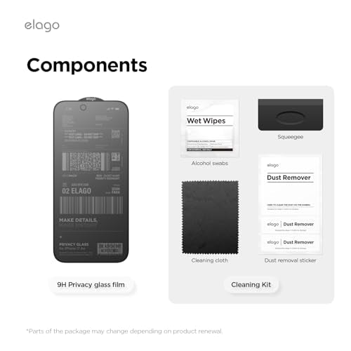 elago Privacy Glass+ Screen Protector for iPhone Air - size: iPhone Air (1 Pack)