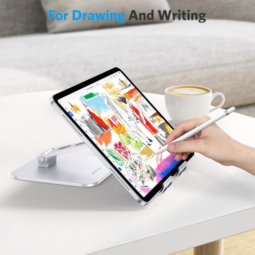 OMOTON T5 Foldable Tablet Stand, Heavy Adjustable Holder for iPad, Silver - color: silver