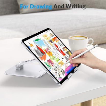 OMOTON T5 Foldable Tablet Stand, Heavy Adjustable Holder for iPad, Silver - color: silver