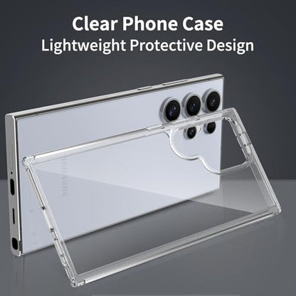 for Samsung Galaxy S24 Ultra Case Clear, Anti-Yellowing 6.8 Inches Slim Fit Heavy Duty Protection Wireless Charging Lightweight TPU and PC Shockproof Anti-Slip Transparent Protective Phone Cover - color: Clear
