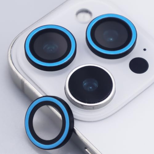 Luminous Camera Lens Protector for iPhone 16 Pro / 16 Pro Max Metal Ring Tempered Glass Glow in The Dark Lens Cover (3PCS) (Blue, for iPhone 16 Pro/16 Pro Max) - color: Blue