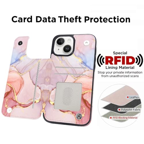uCOLOR for iPhone 13/14 Wallet Case with Card Holder | PU Leather RFID Blocking for Women Men Magnetic Clasp Kickstand,Pink Purple Marble - color: Pink Purple Marble