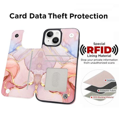 uCOLOR for iPhone 13/14 Wallet Case with Card Holder | PU Leather RFID Blocking for Women Men Magnetic Clasp Kickstand,Pink Purple Marble - color: Pink Purple Marble