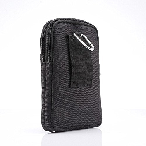 Cell Phone Belt Bag for Menand Women, Cell Phone Waist Bag Small, 6.9" Waterproof Vertical Cellphone Waist Belt Pouch Nylon Smartphone Belt Loop Holder with Zipper Case Fanny Pack with Carabiner - color: Black/Blue