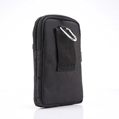Cell Phone Belt Bag for Menand Women, Cell Phone Waist Bag Small, 6.9" Waterproof Vertical Cellphone Waist Belt Pouch Nylon Smartphone Belt Loop Holder with Zipper Case Fanny Pack with Carabiner - color: Black/Blue