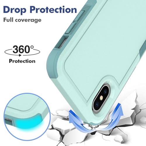for iPhone X/iPhone Xs Case: Dual Layer Protective Heavy Duty Cell Phone Case Shockproof Rugged Bumper Tough with Screen Protector - Military Grade Drop Tested for Appple iPhone X/iPhone Xs, Green - color: Mint Green (PC) + Mint Green (TPU)