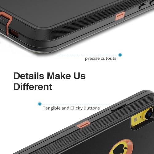 for iPhone XR Case, Heavy Duty Protective Case with [3 Layers] Rugged Rubber Shockproof Protection Cover for iPhone XR 6.1"(Black/Orange)