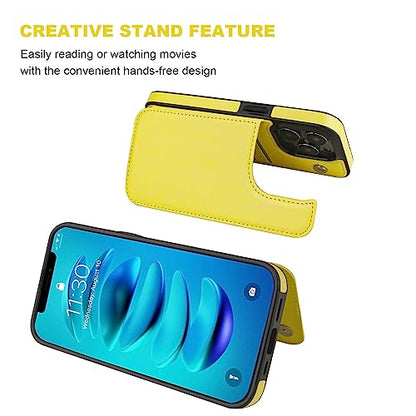 ONETOP for iPhone 14 Pro Wallet Case with Credit Card Holder,Yellow | Kickstand,ID/Cash Holder,Case Wallet with Card Slots,Double Magnetic Clasp,Durable PU Leather Shockproof Cover for Women Men - color: Yellow