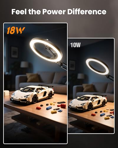 Pro Bright Overhead Ring Light with Clamp for Desk, Plug-in Powered for Stronger Lighting, Flexible Arm Phone Mount for Video, Cooking, Crafts & Livestream (18W) - size: 36.6" tall - High Brightness Clip-On Phone Holder