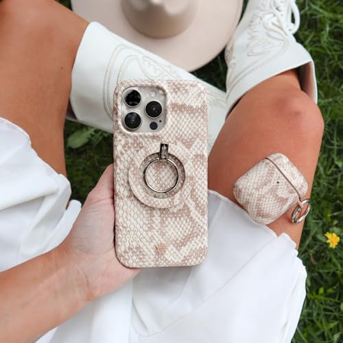 VELVET CAVIAR Compatible with MagSafe Phone Grip - Magnetic Ring Holder with Adjustable Stand - Removable MagSafe Accessories for iPhone 16, 15, 14, 13, 12 (Nude Python Snakeskin) - color: Nude Python