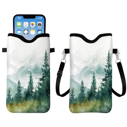 Forest Neoprene Cell Phone Sleeve Pouch Case Bag for Women, Lightweight Sleeve with Crossbody Strap/Neck Lanyard, Crossbody Bags for Girls Forest Phone Bag, 7.1 X 3.9 inch - color: Forest1