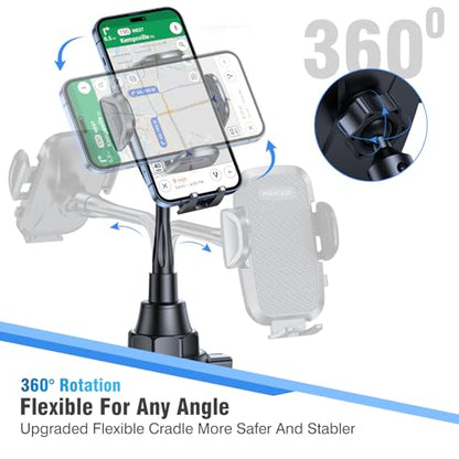 Miracase Cup Holder Phone Mount - Universal Gooseneck Adjustable Car Cell Phone Mount for iPhone, Samsung, Google and All 4.0-7.2 inches Smartphones - color: Graphite