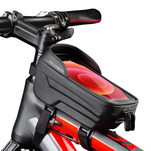 Waterproof Bike Frame Bag - MTB/Road Bike Top Tube Phone Holder | for Phones Under 6.5" Universal Bicycle Phone Pouch with Rain Cover & Shockproof Design, Commuter Cycling Accessories