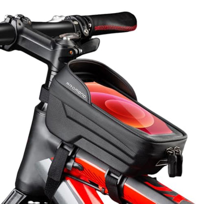 Waterproof Bike Frame Bag - MTB/Road Bike Top Tube Phone Holder | for Phones Under 6.5" Universal Bicycle Phone Pouch with Rain Cover & Shockproof Design, Commuter Cycling Accessories