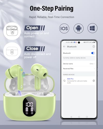 Wireless Earbuds, 2026 Bluetooth 5.4 Headphones Bass Stereo, Grass Green - color: Grass Green