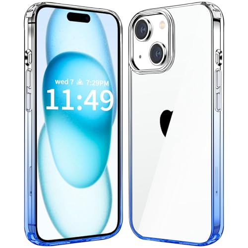 JJGoo Compatiable with iPhone 15 Plus Case Clear, Transparent Shockproof Phone Case, Slim Anti-Scratch Hard PC Back Protective Cover Bumper, Gradient Blue - color: Gradient Blue