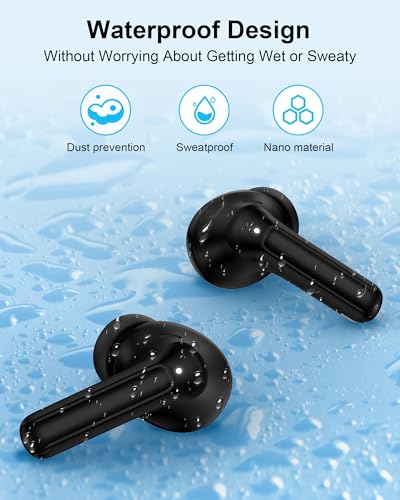 Wireless Earbuds, 5.4 Bluetooth Headphones for iPhone 17, Bluetooth Ear Buds with Bass Stereo Sound, Noise Cancelling, IP7 Waterproof in-Ear Earphones with Mic for iPhone 17e/16/15/Sansung Galaxy/iPad - color: Black