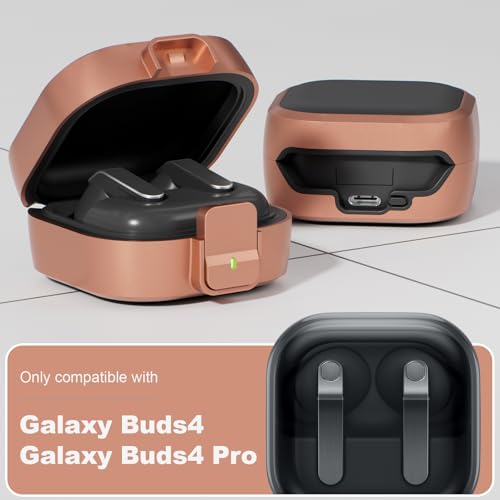 for Samsung Galaxy Buds 4 Pro/Buds 4 Case (2026) with Secure Safety Lock Clip,Shockproof Scratch-Resistant Hybrid PC+TPU Soft Shell Protective Cover Accessories with Carabiner&Cleaning Pen(Gold) - color: Gold Edge-Black